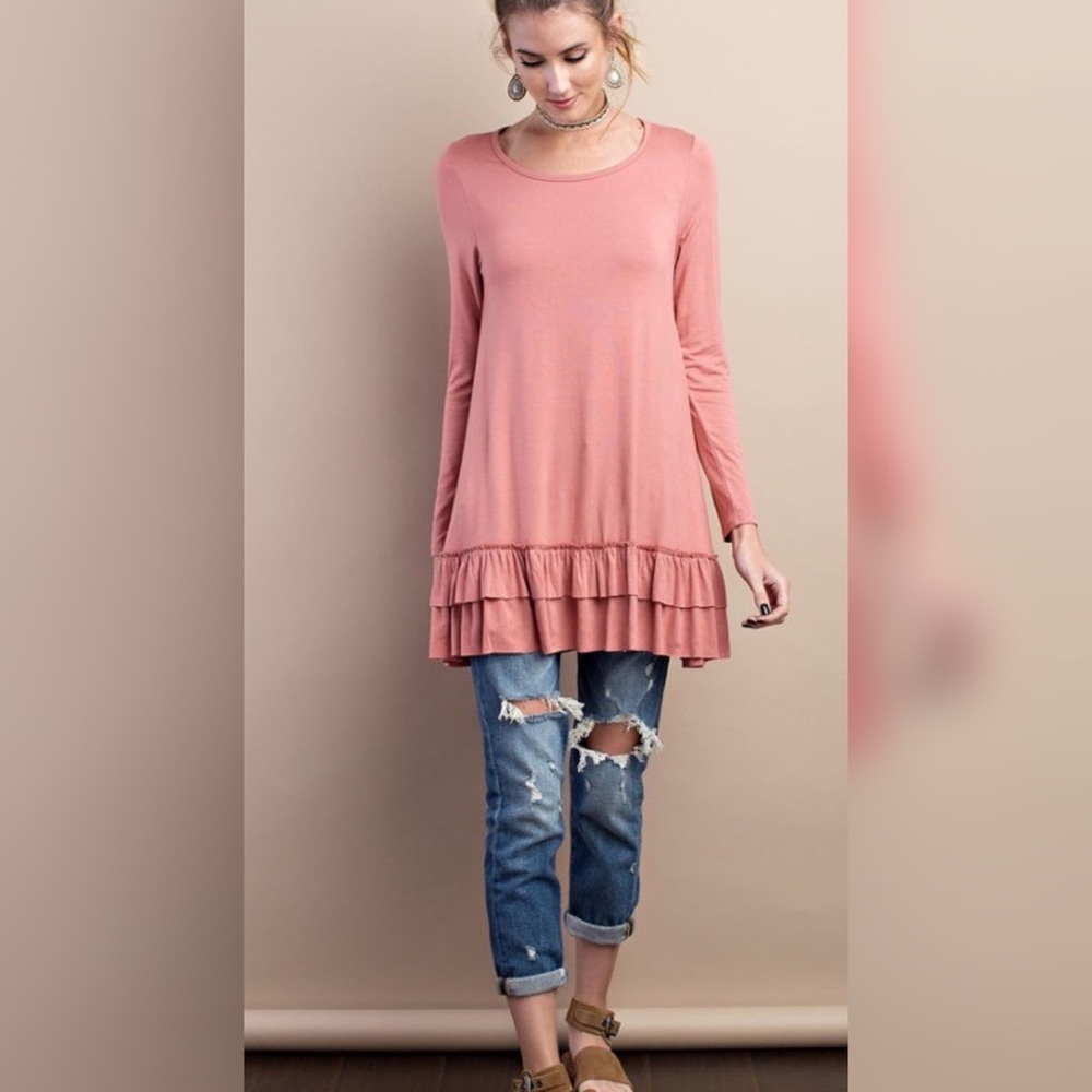 LAST!👈🏻😮LIGHT BRICK RUFFLE HEM TUNIC!